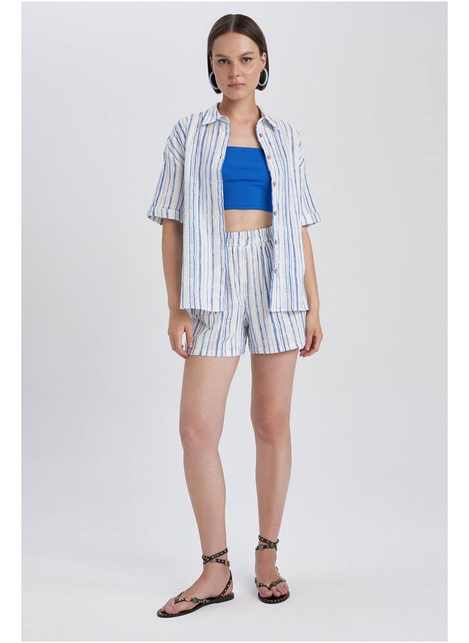 DeFacto - Woman Oversize Fit Shirt Neck Woven Short Sleeve Shirt - Image 1