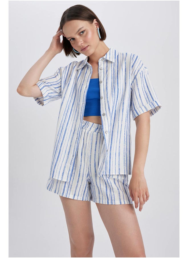 DeFacto - Woman Oversize Fit Shirt Neck Woven Short Sleeve Shirt - Image 1
