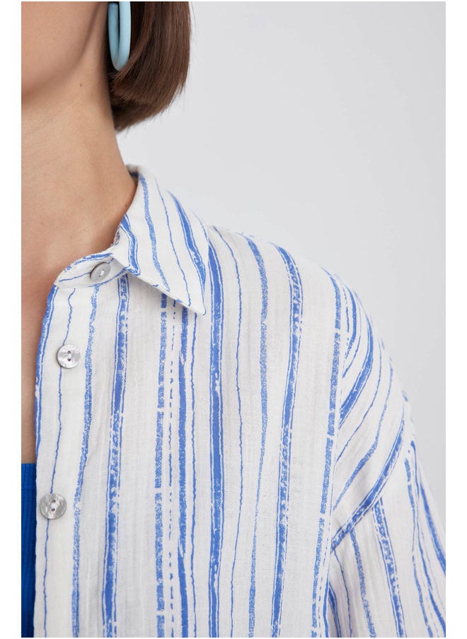 DeFacto - Woman Oversize Fit Shirt Neck Woven Short Sleeve Shirt - Image 1