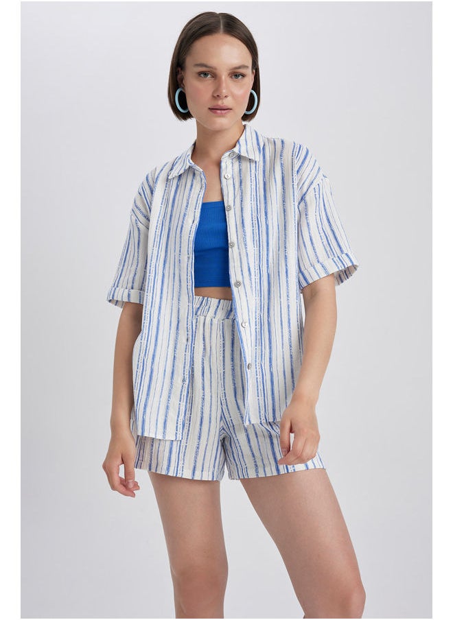 DeFacto - Woman Oversize Fit Shirt Neck Woven Short Sleeve Shirt - Image 1