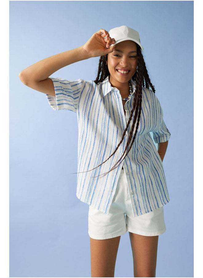 DeFacto - Woman Oversize Fit Shirt Neck Woven Short Sleeve Shirt - Image 1