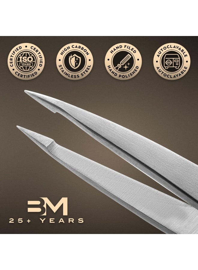 By MILLY Pointed Tweezers | High Carbon Stainless Steel Needle Nose | Fine Point Precision Hair Removal | Perfectly Aligned & Hand-Filed Sharp | Silver - Image 2