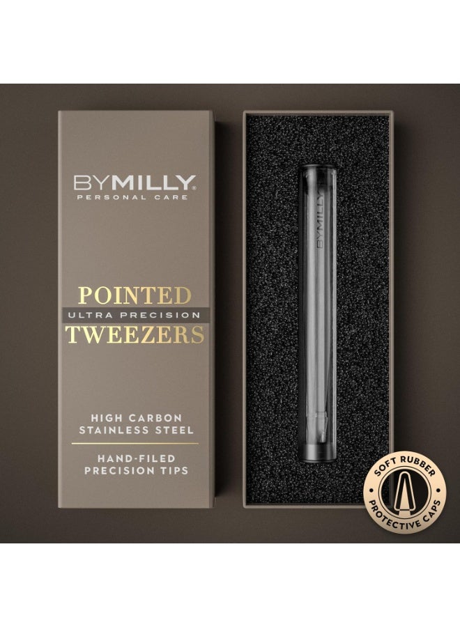 By MILLY Pointed Tweezers | High Carbon Stainless Steel Needle Nose | Fine Point Precision Hair Removal | Perfectly Aligned & Hand-Filed Sharp | Silver - Image 4