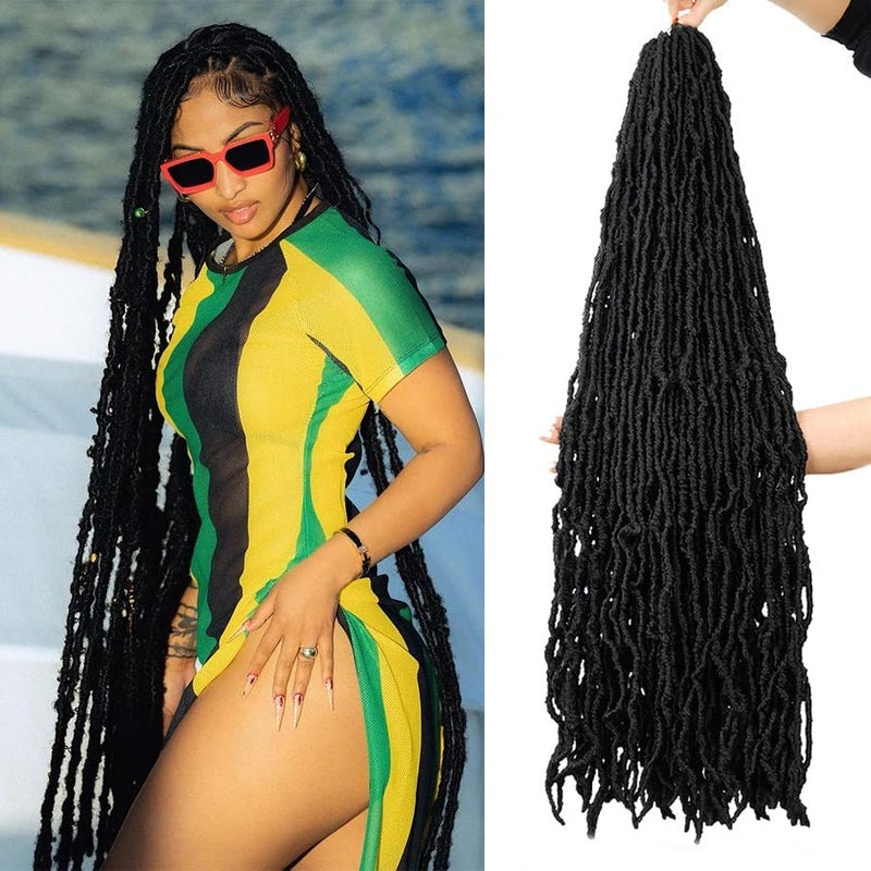 Youngther Soft locs 36 inch 6 packs Extended New Faux Locs Crochet Hair Pre Looped Synthetic Braiding Hair Extension Crochet Hair for Black Women 36 inch 6packs1B