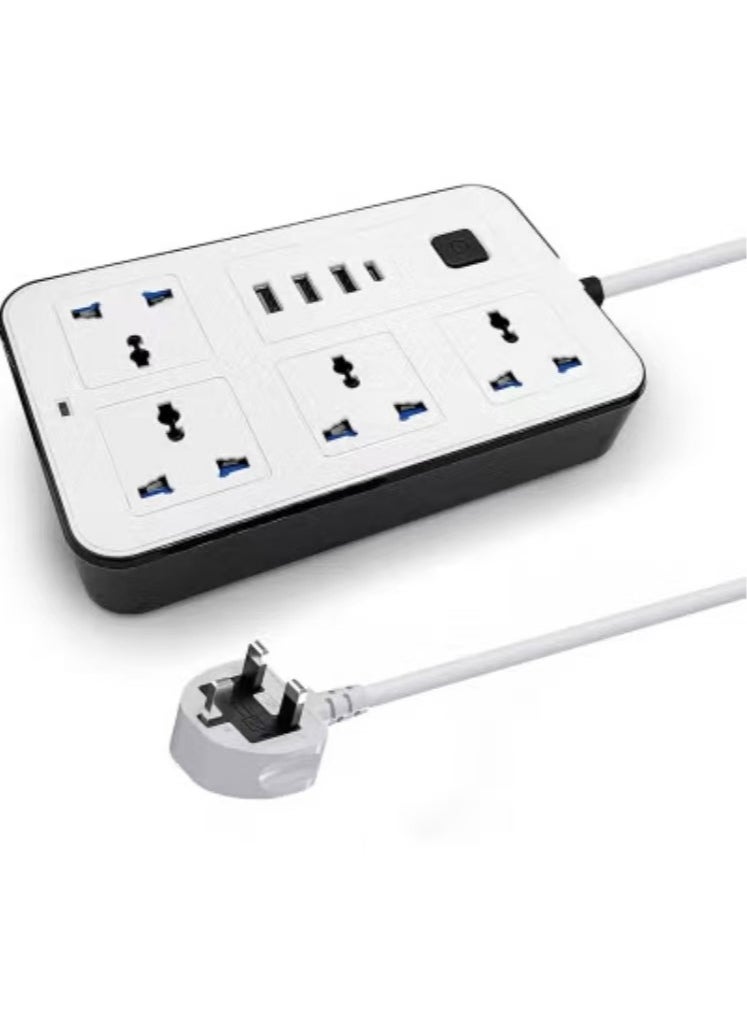 كابتن تيك سلك تمديد عالمي مع 4 مقابس طاقة و3 فتحات USB بطول 3 متر و4 اتجاهات مع فتحة شحن USB من النوع C PD وصلة تمديد 3 متر  - Image 1
