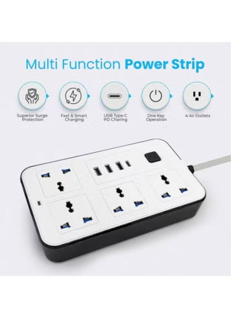 كابتن تيك سلك تمديد عالمي مع 4 مقابس طاقة و3 فتحات USB بطول 3 متر و4 اتجاهات مع فتحة شحن USB من النوع C PD وصلة تمديد 3 متر  - Image 5