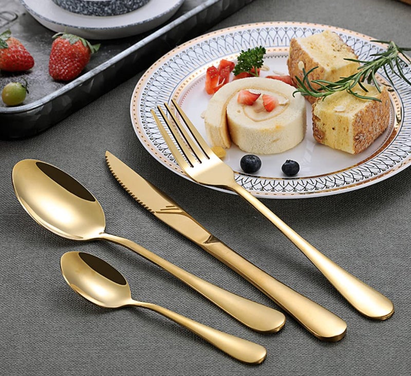 24x7 eMall Cutlery Set, 4 Pcs Modern Pieces Gold Stainless Steel Flatware for Daily Use, Party, Restaurants (4 Pc) - Image 4