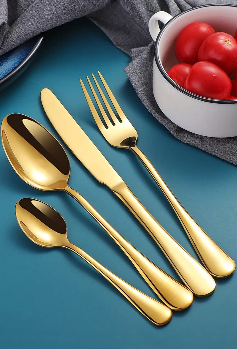 24x7 eMall Cutlery Set, 4 Pcs Modern Pieces Gold Stainless Steel Flatware for Daily Use, Party, Restaurants (4 Pc) - Image 1