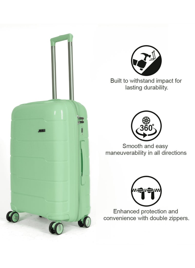 Generic - JEEM Luggage & Travel Gear – Unbreakable Lightweight Luggage Set of 3 Durable Suitcase with Double Spinner Wheels PP Material Ideal Luggage Sets for Travel Bag - Image 1