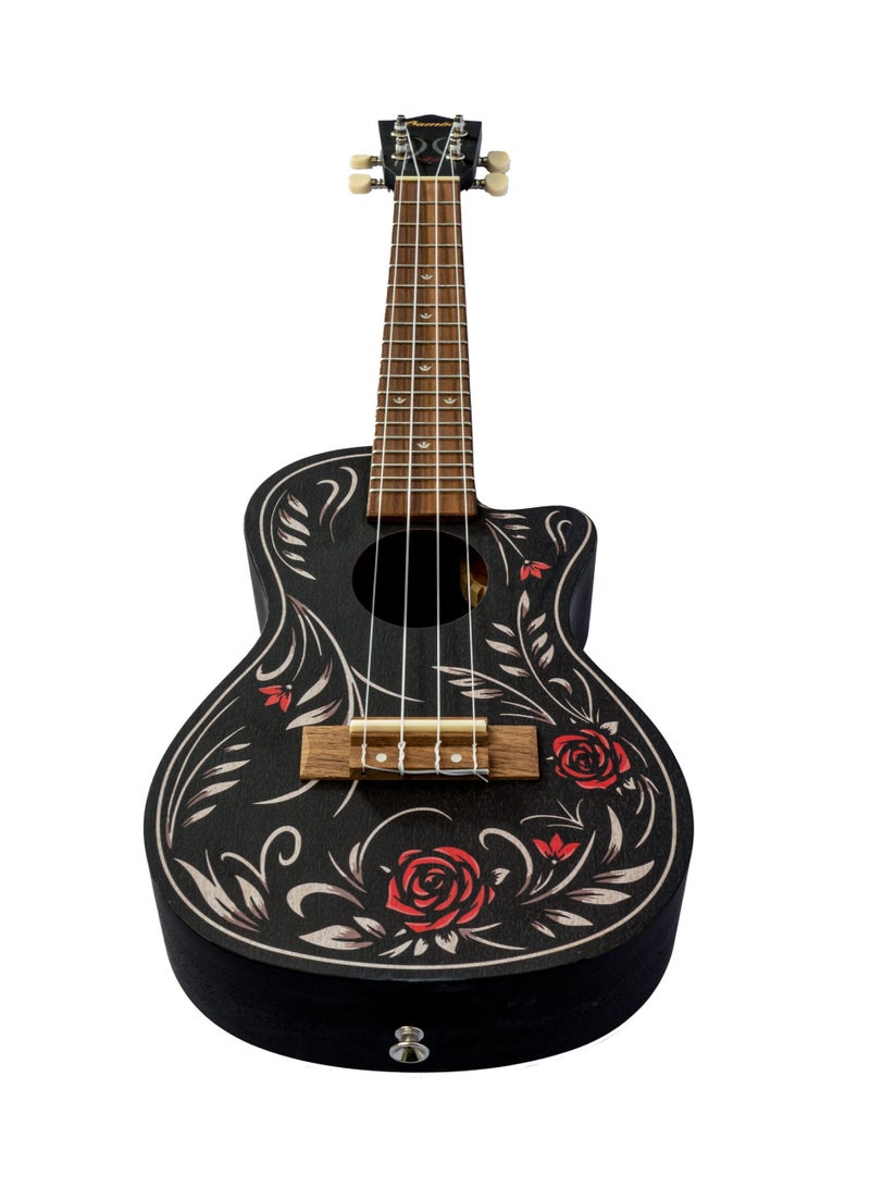 Bamboo U-23 Flower & Roll Concert Ukulele – 23-Inch Black Edition with Artistic Floral Design and Premium Gig Bag  - Image 3