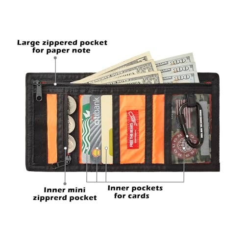 RE ROUGH ENOUGH Rough Enough Boys Wallet for Teen Kids with Neck Lanyard Zipper Coin Purse Card Holder Waterproof Black Orange Glow in the Dark - Image 5