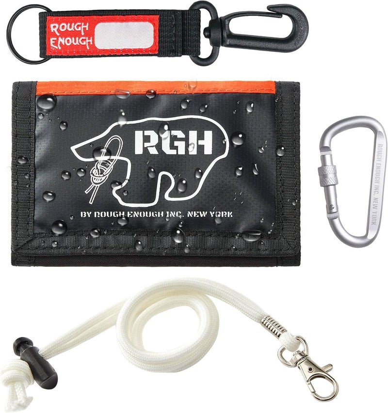 RE ROUGH ENOUGH Rough Enough Boys Wallet for Teen Kids with Neck Lanyard Zipper Coin Purse Card Holder Waterproof Black Orange Glow in the Dark - Image 1
