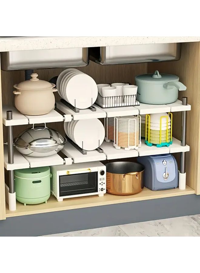 Adjustable Stainless Steel Sink Organizer Rack Strong Load Bearing Space Saving Design For Kitchen And Bathroom Detachable Shelves For Utensils Pots Pans Under Sink Organizers 1pc - Image 2