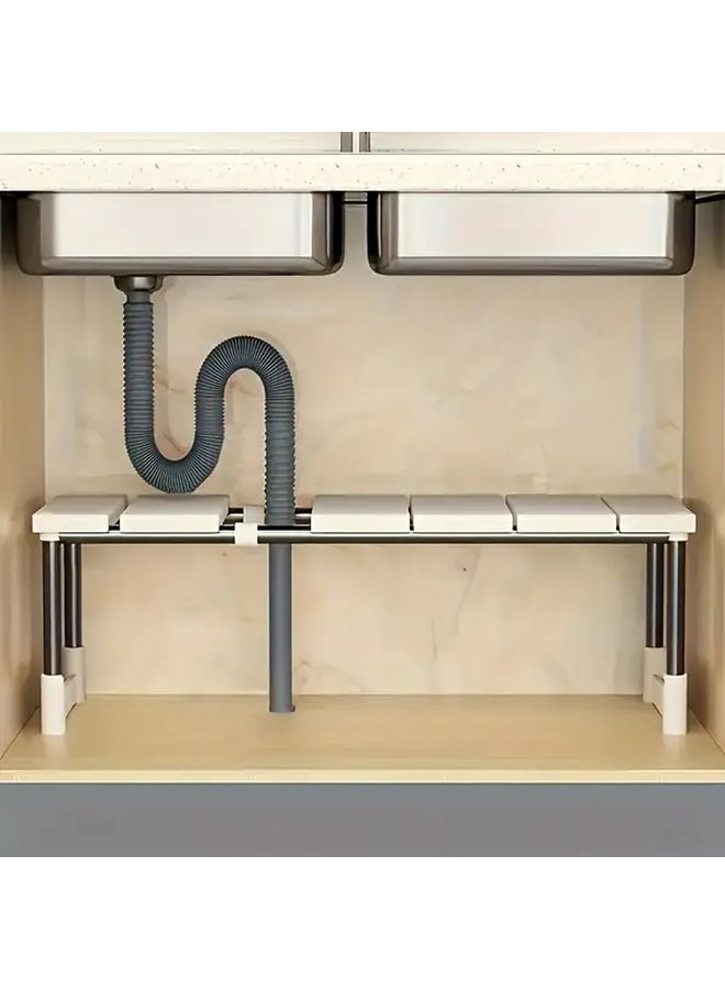 Adjustable Stainless Steel Sink Organizer Rack Strong Load Bearing Space Saving Design For Kitchen And Bathroom Detachable Shelves For Utensils Pots Pans Under Sink Organizers 1pc - Image 4