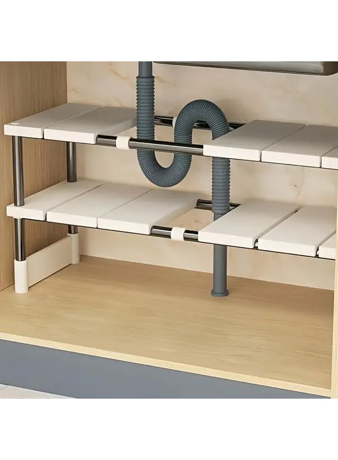 Adjustable Stainless Steel Sink Organizer Rack Strong Load Bearing Space Saving Design For Kitchen And Bathroom Detachable Shelves For Utensils Pots Pans Under Sink Organizers 1pc - Image 1