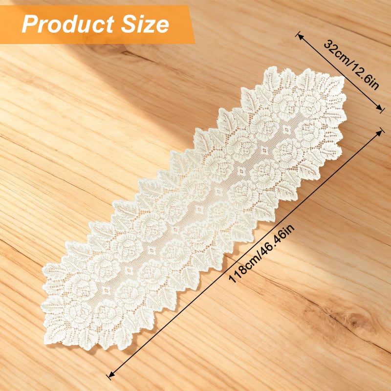Azefnuhk Beige Oval Lace Table Runner Doilies, Cotton Handmade Crochet Placemats, Floral Table Scarf for Wedding Living Room Kitchen Dining Decor (46.46 x 12.6 Inch) - Image 2