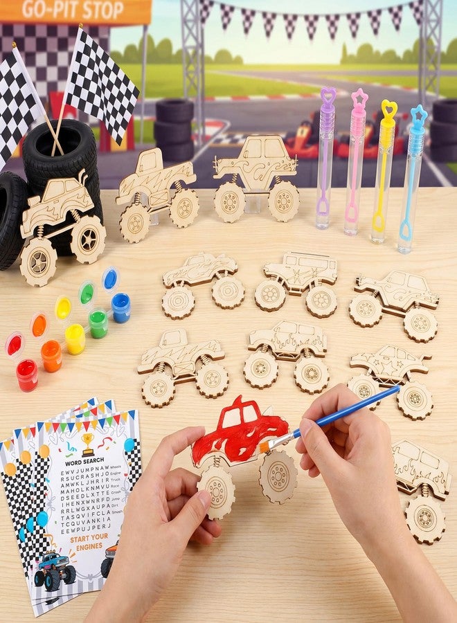 Novabright 24 Set Monster Truck Birthday Party Favor Craft 24 Pcs DIY Wooden Monster Truck Painting Art 24 Pcs Bubble Wand 24 Gift Card Wood DIY Car Gift Bulk for Classrooms Supplies - Image 3