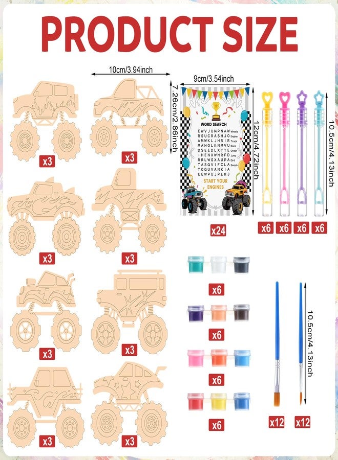 Novabright 24 Set Monster Truck Birthday Party Favor Craft 24 Pcs DIY Wooden Monster Truck Painting Art 24 Pcs Bubble Wand 24 Gift Card Wood DIY Car Gift Bulk for Classrooms Supplies - Image 2