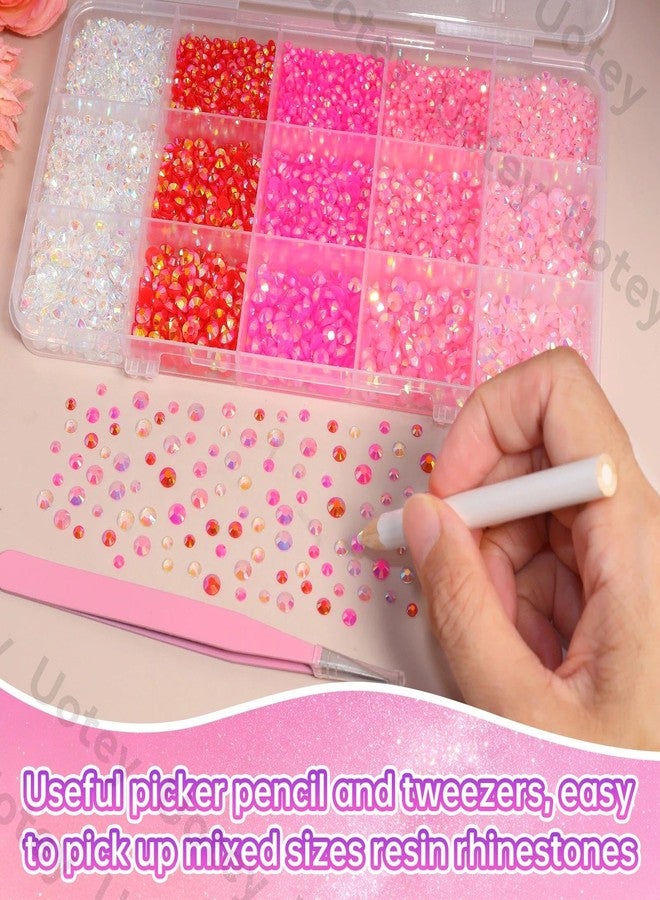 Uotey 12000 Pcs Resin Jelly Rhinestones for Crafting, Multi Sizes Flatback Pink Color Gems, Bedazzling Crystal with Pickup Tool for DIY Crafts Clothing Shoes Fabric Nail Art - Image 3