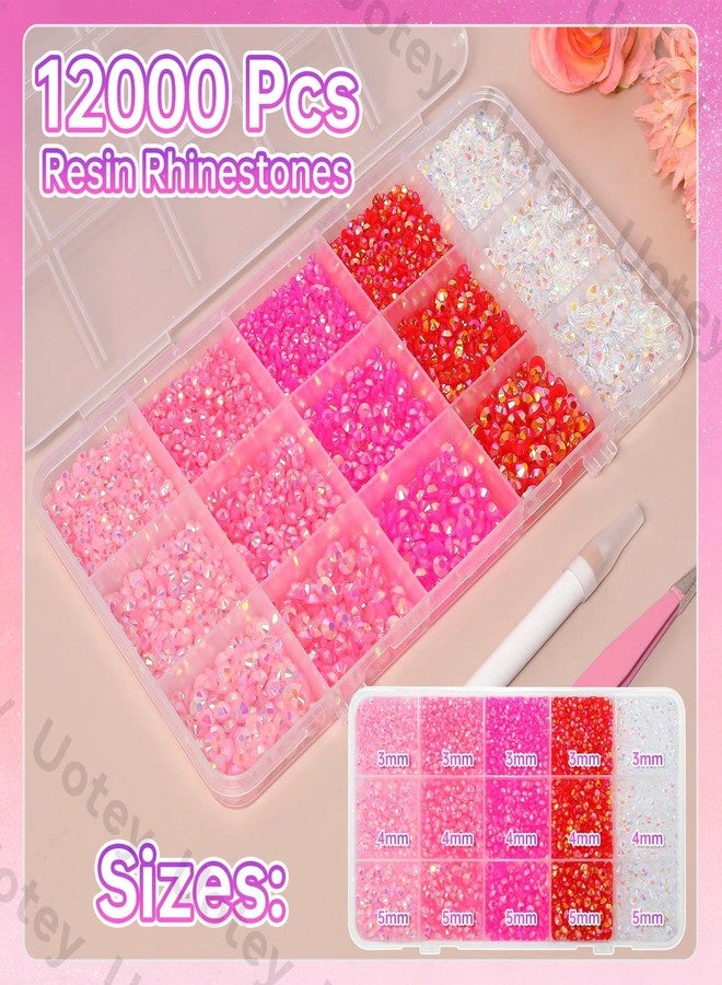 Uotey 12000 Pcs Resin Jelly Rhinestones for Crafting, Multi Sizes Flatback Pink Color Gems, Bedazzling Crystal with Pickup Tool for DIY Crafts Clothing Shoes Fabric Nail Art - Image 2