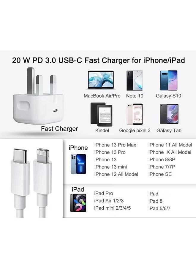 Generic - iPhone 20W PD 3.0 USB C Wall Charger Plug with 1M iPhone Fast Charging Cable USB C Fast Charger Charger Cable and Plug, iPhone Fast Charger  Compatible with Phone 14 13 12 11 Pro Max Mini X XR Xs 8 - Image 1