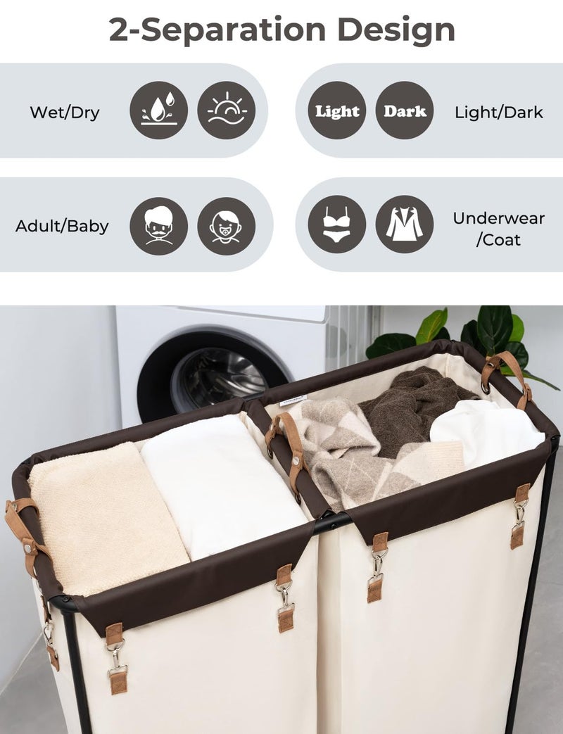 StorageWorks 390L Extra Large Laundry Hamper with Wheels, Laundry Basket with Wheels 2 Sections, Clothes Sorter Cart with Divider for Hotel, Home, Beige, 1-Pack - Image 4