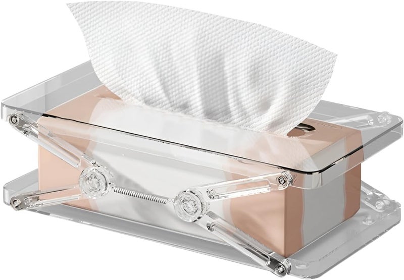 KASTWAVE Adjustable Tissue Box Holder with Spring Mechanism –Acrylic Tissue Box Cover Rectangle for Easy Access and Stylish Storage, Fits Most Boxes - Image 1