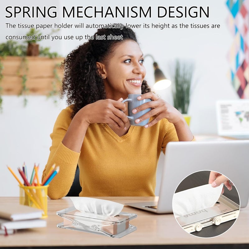 KASTWAVE Adjustable Tissue Box Holder with Spring Mechanism –Acrylic Tissue Box Cover Rectangle for Easy Access and Stylish Storage, Fits Most Boxes - Image 3