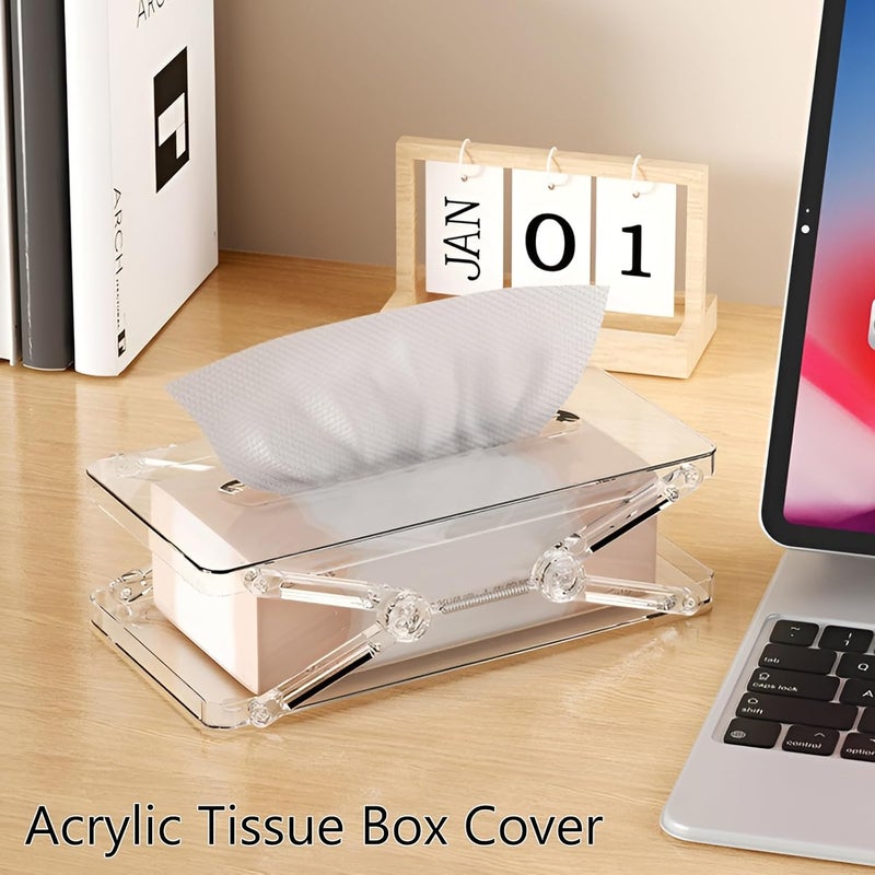 KASTWAVE Adjustable Tissue Box Holder with Spring Mechanism –Acrylic Tissue Box Cover Rectangle for Easy Access and Stylish Storage, Fits Most Boxes - Image 2