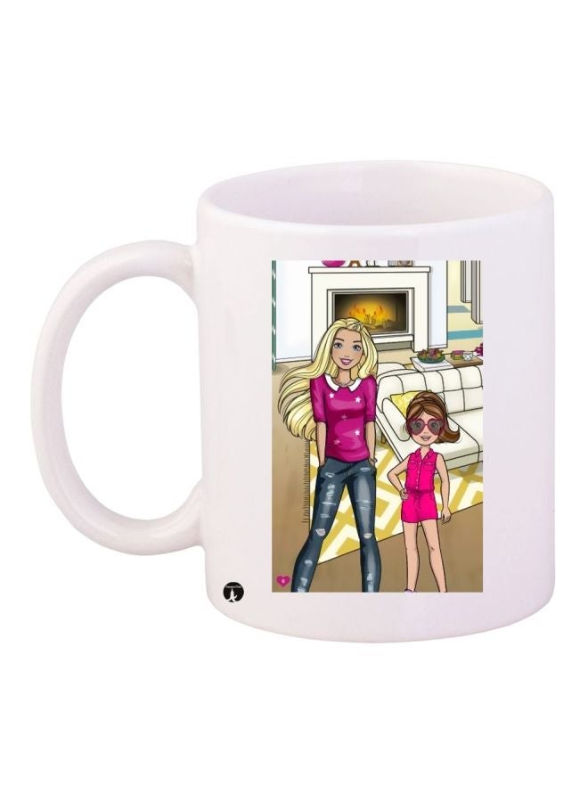 RYN Cartoon Printed Coffee Mug White/Purple/Beige 11ounce