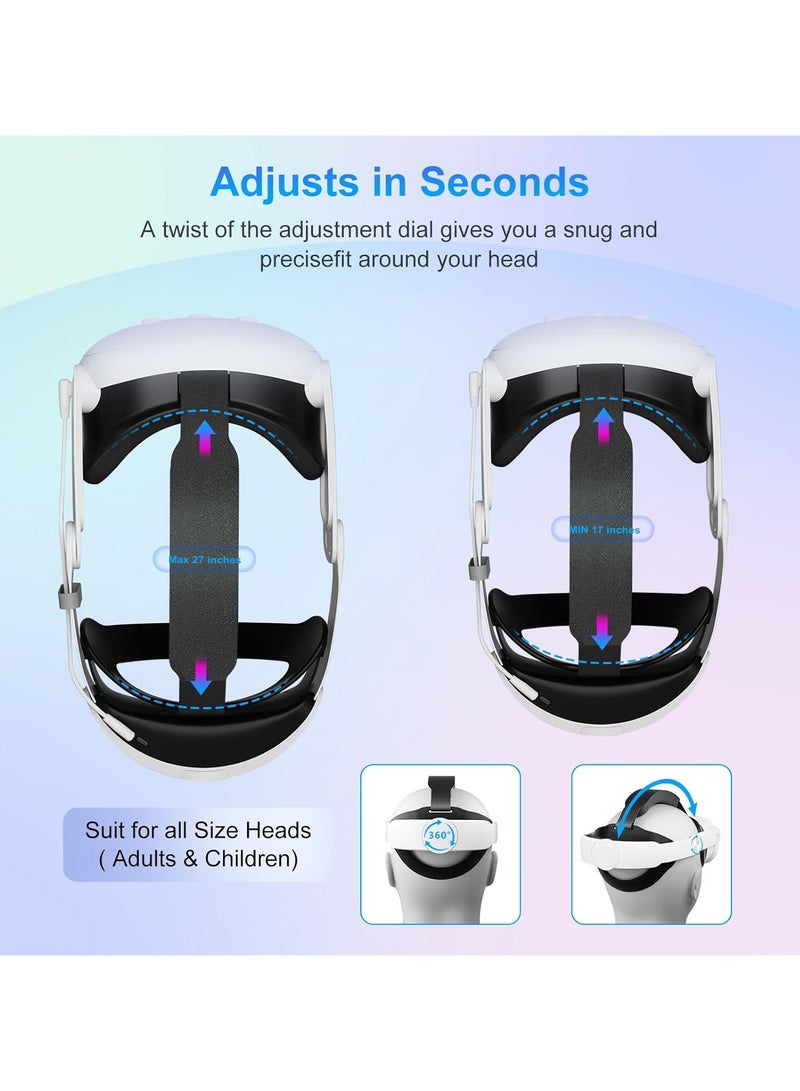 Beauenty Head Strap for Oculus Quest 3,3-in-1 Adjustable Headband,Replacement for Elite Strap,for Enhanced Support and Comfort in VR,Headband VR Accessories with Charging Function,Suitable for Children and A - Image 2