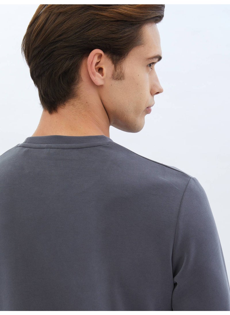 Grey Crew Neck Printed Sweatshirt