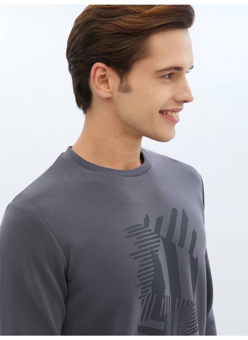 Grey Crew Neck Printed Sweatshirt