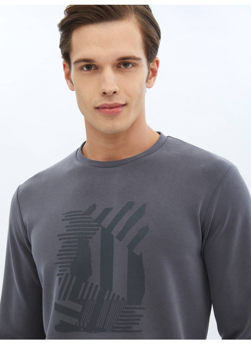 Grey Crew Neck Printed Sweatshirt