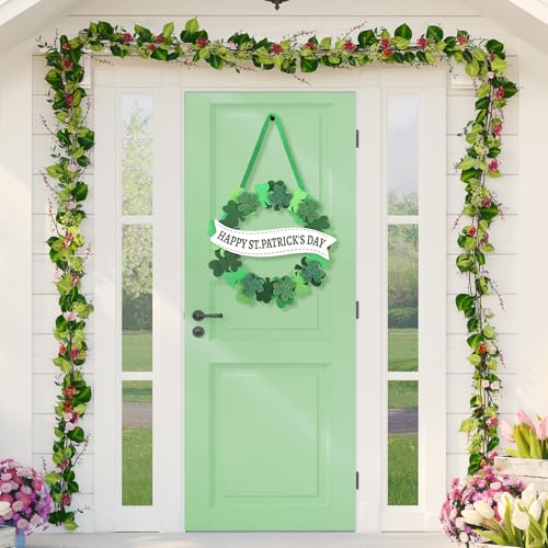 Sophena Wooden St. Patrick's Day Decoration Shamrock Door Wreath for Front Door Sign Wall Signs Clover Spring Decoration, Irish Sign Welcome Hanging for Home Decor Party Outdoor Indoor Supply 3D Glitter - Image 4