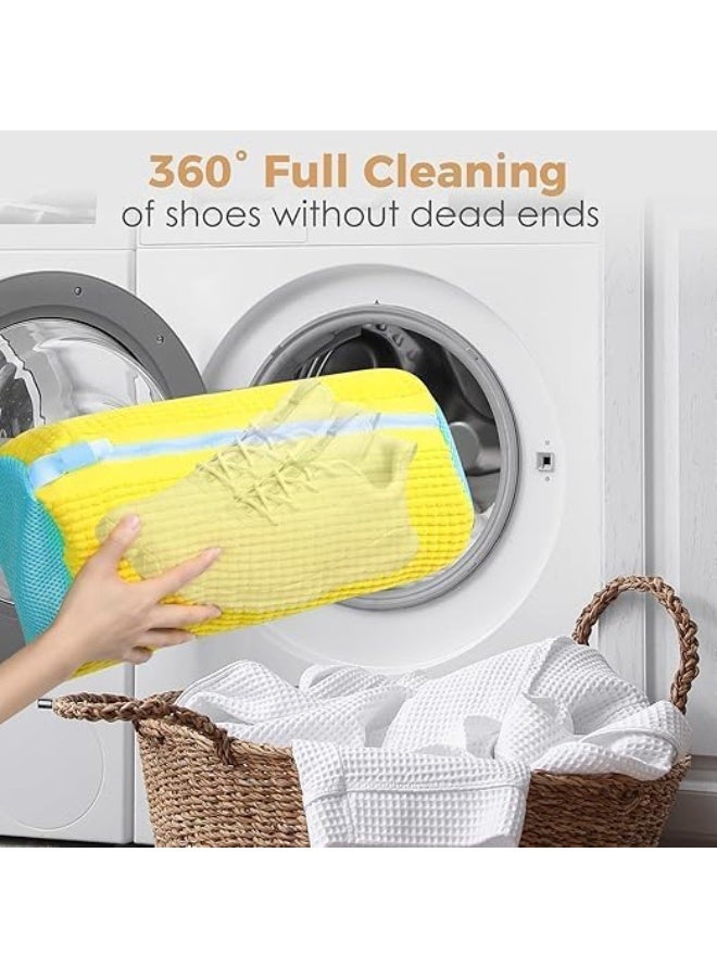 كيس غسيل الأحذية للغسالة، شبكة متينة باللون الأصفر بسحاب لحماية الأحذية الرياضية - Image 5