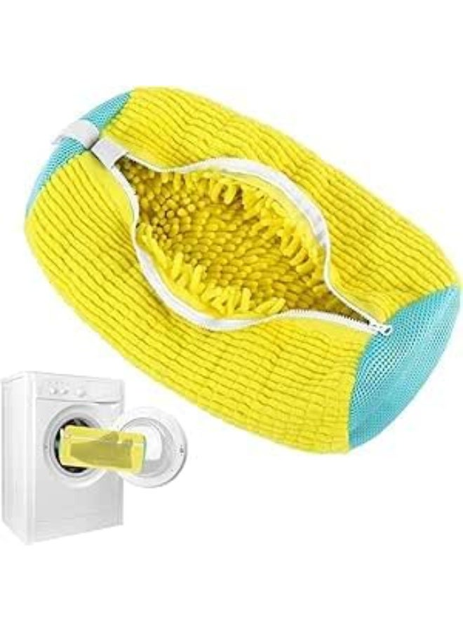 كيس غسيل الأحذية للغسالة، شبكة متينة باللون الأصفر بسحاب لحماية الأحذية الرياضية - Image 2