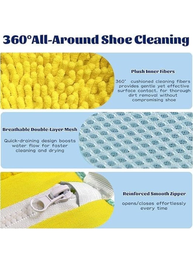 كيس غسيل الأحذية للغسالة، شبكة متينة باللون الأصفر بسحاب لحماية الأحذية الرياضية - Image 3