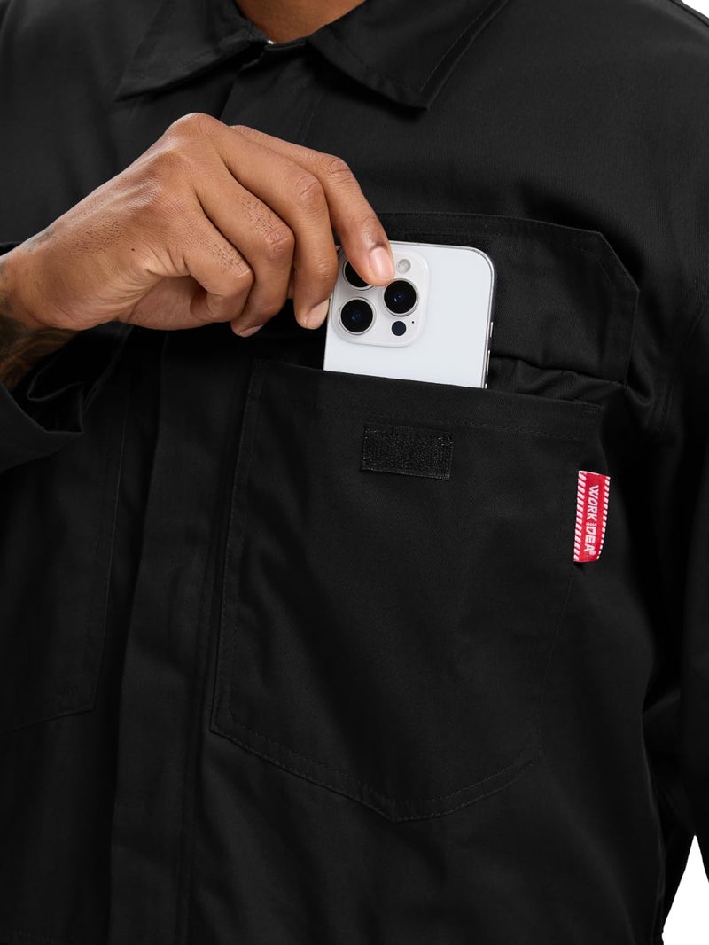 WORK IDEA Men's Coveralls Long Sleeve 100% Cotton Twill Workwear Jumpsuit Relaxed Fit, Black, M - Image 5