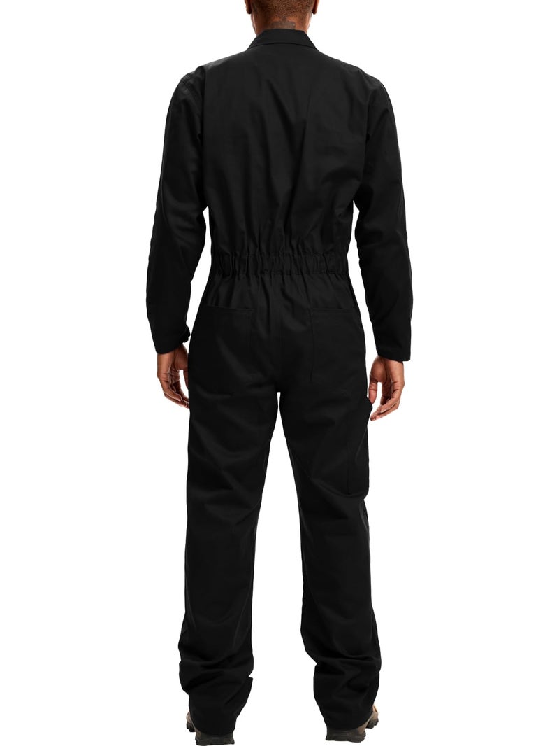 WORK IDEA Men's Coveralls Long Sleeve 100% Cotton Twill Workwear Jumpsuit Relaxed Fit, Black, M - Image 2