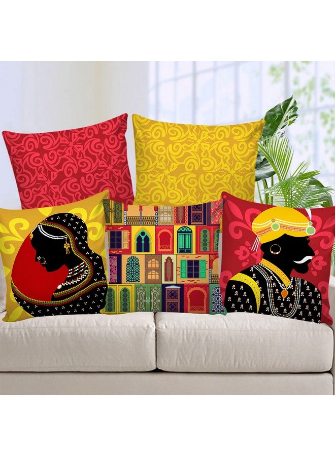 AEROHAVEN Set of 5 Ethnic Hand Made Jute Throw/Pillow Cushion Covers - Cc181 - (12 X 12 Inch), 250 Tc, Multi - Image 1