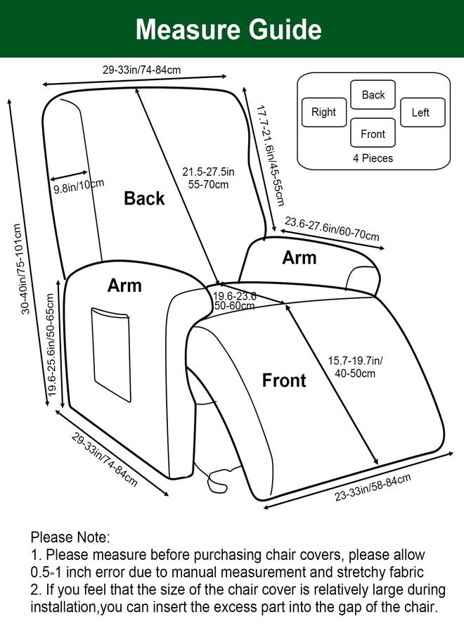 CRFATOP Printed Recliner Cover with Pockets Single Reclining Slipcover 4-Pieces Lazy Boy Recliner Sofa Chair Cover with Elastic Bottom for Recliner Furniture Protector for Kid Pet,A05 - Image 2