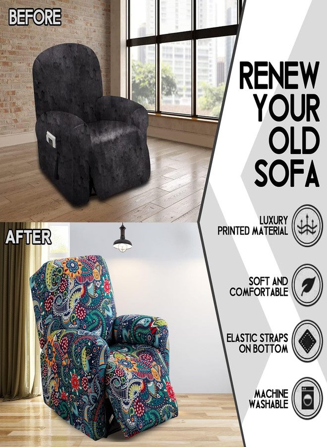 CRFATOP Printed Recliner Cover with Pockets Single Reclining Slipcover 4-Pieces Lazy Boy Recliner Sofa Chair Cover with Elastic Bottom for Recliner Furniture Protector for Kid Pet,A05 - Image 5