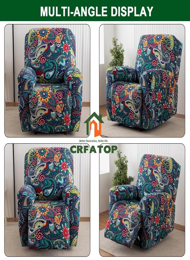 CRFATOP Printed Recliner Cover with Pockets Single Reclining Slipcover 4-Pieces Lazy Boy Recliner Sofa Chair Cover with Elastic Bottom for Recliner Furniture Protector for Kid Pet,A05 - Image 3