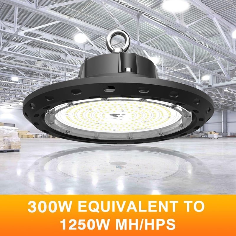 CHMLT 300W UFO LED High Bay Light 45000LM 0-10V Dimmable (Eqv. 1250W HPS/MH) High Bay Led Shop Lights 5000K for Shop Warehouse Factory Commercial Lighting - Image 2