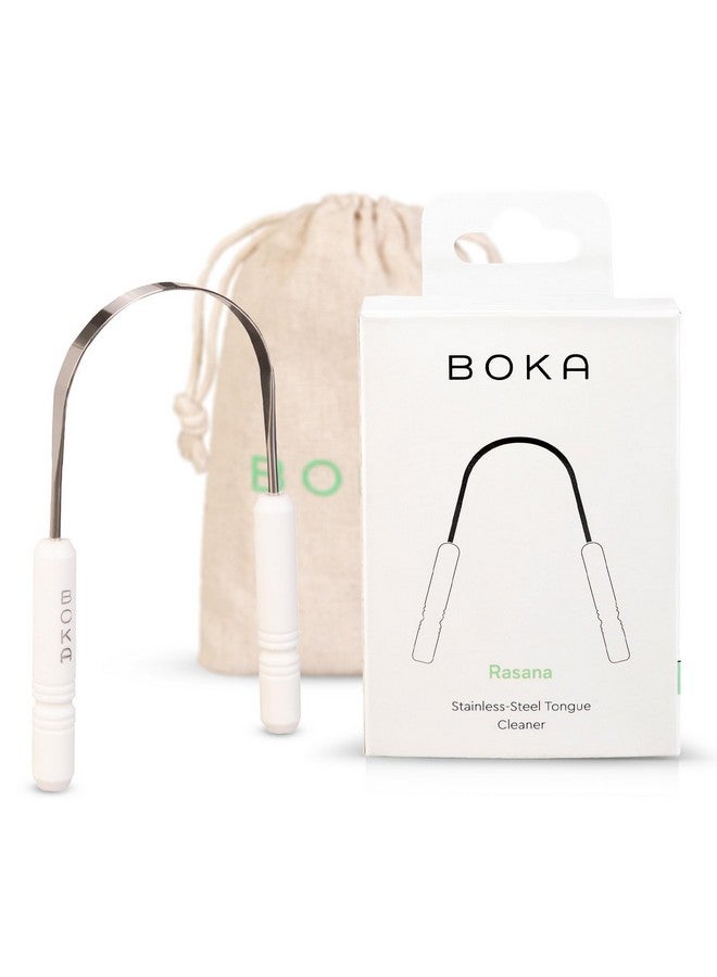 BOKA Tongue Scraper For Adults & Kids With Case - Stainless Steel Tongue Cleaner W/Linen Travel Pouch - Scrubber To Remove Tongue Buildup And Freshen Breath (Pack Of 1) - Image 1