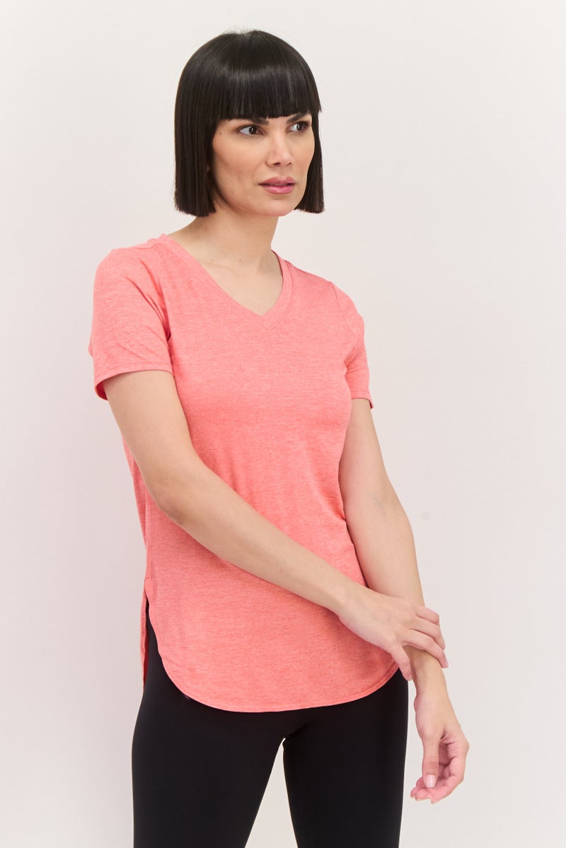 SKECHERS Women Sportswear Fit Short Sleeve Training T-Shirts, Coral Heather - Image 1