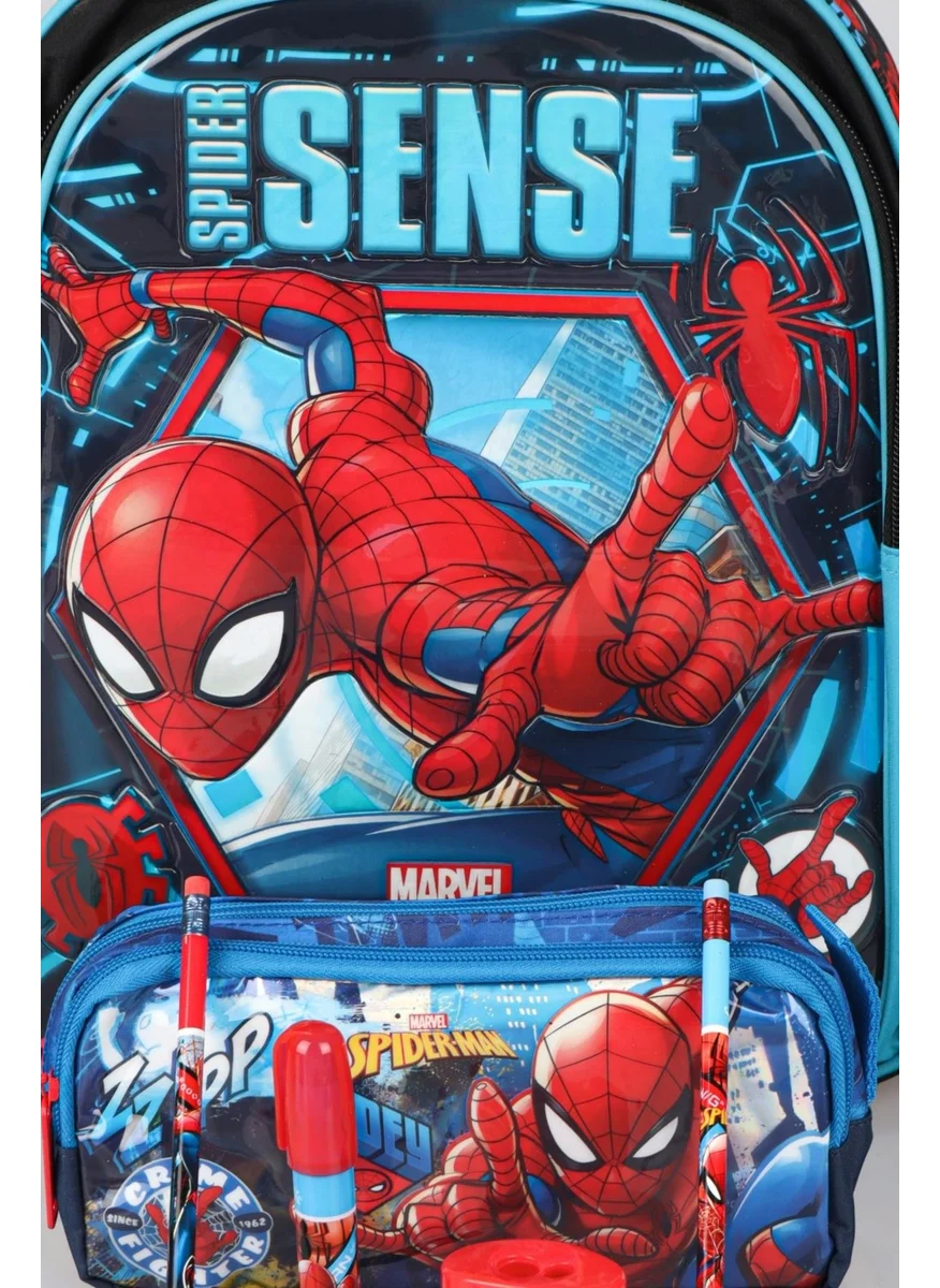 SPIDERMAN Licensed School Bag Pencil Bag 2 Pieces Pencils with Erasers Double Blade Sharpener and Rocket Eraser Stationery Set