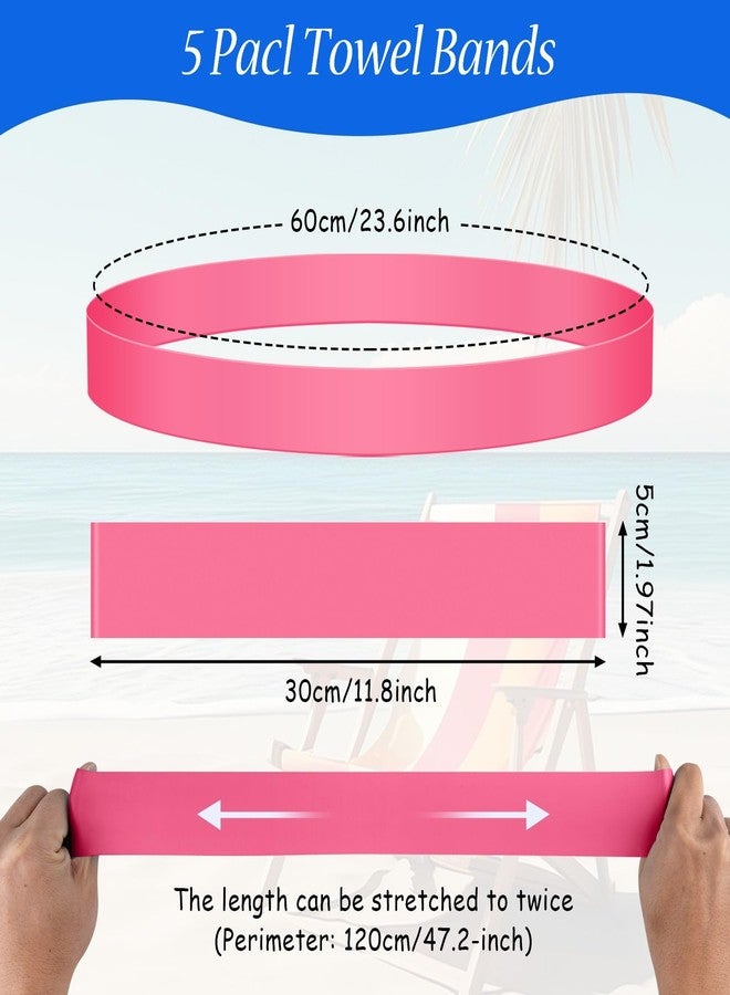 rookea 5 Pack Beach Towel Bands Beach Towel Clips for Cruise Chairs, ROOKEA Pool Chairs Towel Strap Towel Holder Cruise Ship Essentials Elastic Towel Band Beach Accessories for Women Men - Image 2