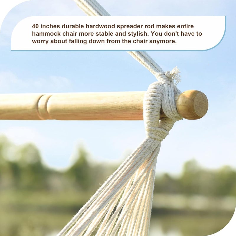Lazy Daze Hammocks Chair Caribbean Hanging Rope Weaving Chair with 40" Hardwood Spreader Bar and Soft-Spun Cotton Rope for Indoor/Outdoor Backyard & Living Room, Max 300 LBS, Natural - Image 5
